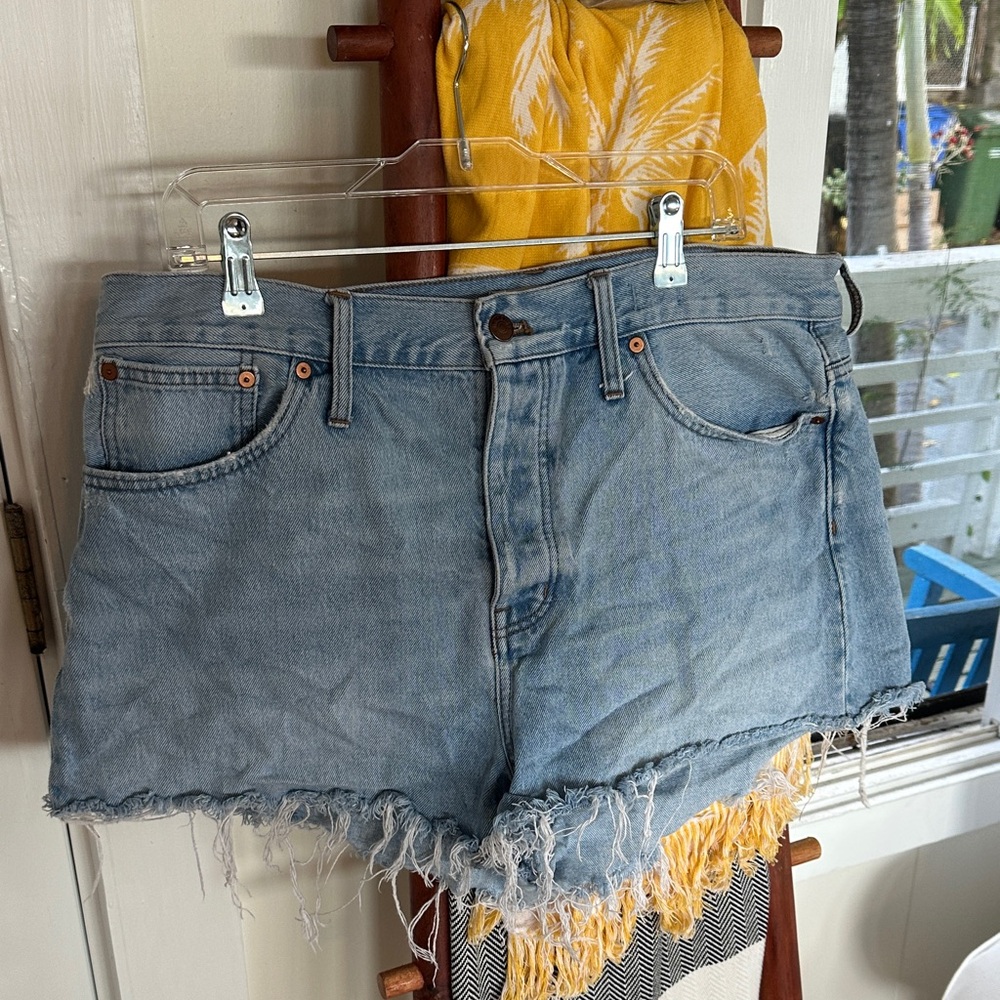 Madewell Light Blue Frayed Jean Shorts